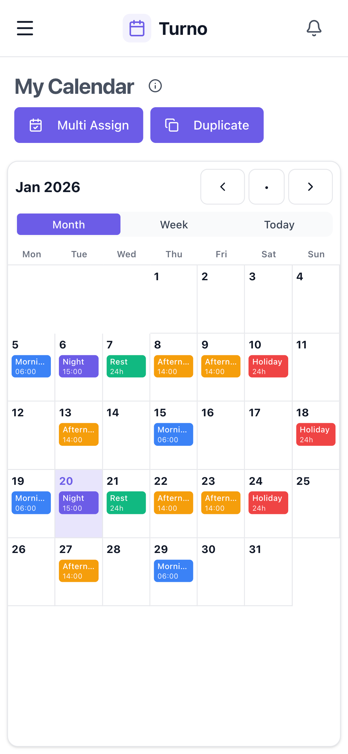 Turno shared shift board screenshot